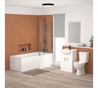 Nes Home 1600mm Rh L Shaped Bath, Front Panel & Screen With Vanity & Toilet