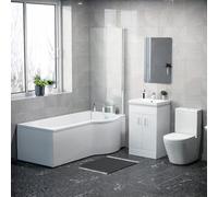 Nes Home 1600mm Rh P Shaped Bath, Front Panel, Screen With 500mm Vanity & Toilet