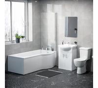 Nes Home 1600mm Rh P Shaped Bath, Front Panel & Screen With Vanity & Toilet