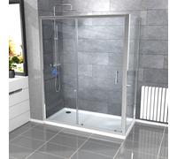 Nes Home 1600mm Shower Sliding Door, 800mm Glass Side Panel Screen & Tray