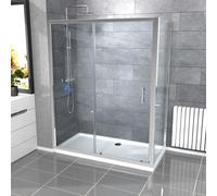 Nes Home 1600mm Shower Sliding Door, 800mm Glass Side Panel Screen & Tray