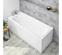 Nes Home 1600mm x 700mm Standard Round Single Ended Bath With Legs, Bath Screen White
