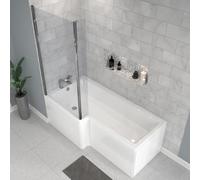 Nes Home 1700 X 850mm Left Hand L Shaped Shower Bath With Hinged Shower Screen