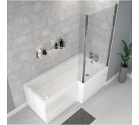 Nes Home 1700 x 850mm Right Hand L Shaped Shower Bath With Hinged Shower Screen