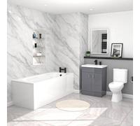 Nes Home 1700mm Bath, 600 mm Grey Vanity Basin Cabinet & Close Coupled Toilet