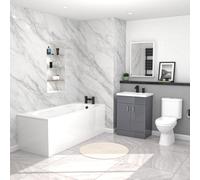 Nes Home 1700mm Bath, 600 mm Grey Vanity Basin Cabinet & Close Coupled Toilet