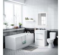 Nes Home 1700mm Bath, Close Coupled Toilet & 2 Drawer Vanity Basin Cabinet