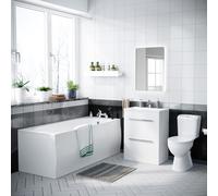 Nes Home 1700mm Bath, Close Coupled Toilet & 2 Drawer Vanity Slim Basin Cabinet