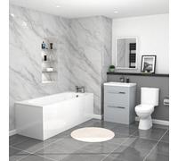 Nes Home 1700mm Bath, Close Coupled Toilet & Matte Grey Drawers Basin Vanity