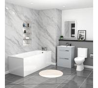 Nes Home 1700mm Bath, Toilet & Matte Grey 2 Drawer Vanity Slim Basin Cabinet