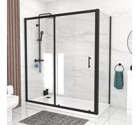 Nes Home 1700mm Matte Black Sliding Shower Door, 760mm Frameless Glass Screen