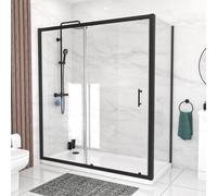 Nes Home 1700mm Matte Black Sliding Shower Door, 760mm Frameless Glass Screen