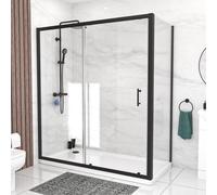 Nes Home 1700mm Matte Black Sliding Shower Door, 800mm Frameless Glass Screen