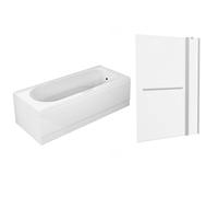 Nes Home 1700mm Round Bath, Square Double Glass Bath Screen with Towel Bar
