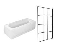 Nes Home 1700mm Round Bath with Legs and Square Black Grid Bath Screen