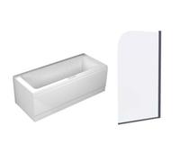 Nes Home 1700mm Square Bath with Legs and Curved Black Frame Bath Screen