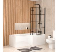 Nes Home 1700mm x 850mm Right Hand L Shaped Bath, Bath Panels & Shower Screen