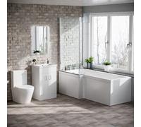Nes Home 1800mm Lh L Shaped Bath, Front Panel, Screen With 500mm Vanity & Toilet