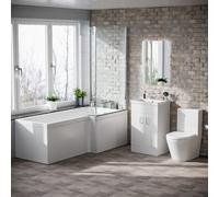 Nes Home 1800mm Rh L Shaped Bath, Front Panel, Screen With 500mm Vanity & Toilet