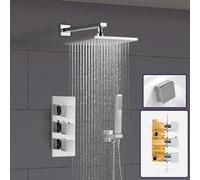 Nes Home 2 Way Concealed Thermostatic Shower Mixer Valve Chrome 200mm Slim Overhead