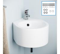 Nes Home 310 X 435mm Bathroom Wall Hung Cloakroom Ceramic Compact Corner Basin Sink & Fittings in White Nes Home White