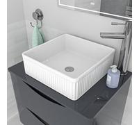 Nes Home 370mm Fluted Square Countertop Sink Gloss White