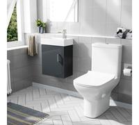 Nes Home 400mm Cloakroom Wall Hung Basin Vanity Unit & Rimless Close Coupled Toilet Dark Grey