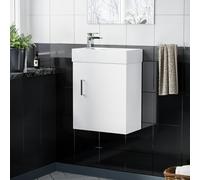 Nes Home 400mm Cloakroom Wall Hung Basin Vanity Unit, Waterfall Tap & Waste White