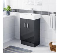 Nes Home 450mm Anthracite Basin Sink Vanity Cabinet Unit Bathroom Furniture