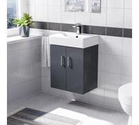Nes Home 450mm Dark Grey Basin Vanity MDF Cabinet Bathroom Wall Hung Unit