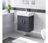 Nes Home 450mm Dark Grey Basin Vanity MDF Cabinet Bathroom Wall Hung Unit
