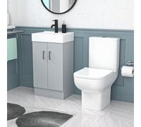 Nes Home 450mm Matte Grey Basin Vanity & Square White Close Coupled Toilet