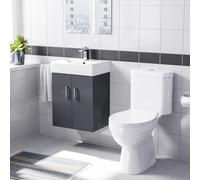 Nes Home 450mm Wall Hung Basin Vanity Unit Dark Grey and Close Coupled Toilet