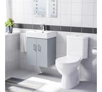 Nes Home 450mm Wall Hung Basin Vanity Unit Matte Grey and Close Coupled Toilet