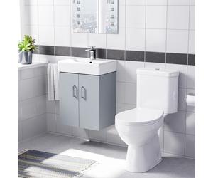 Nes Home 450mm Wall Hung Basin Vanity Unit Matte Grey and Close Coupled Toilet