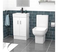 Nes Home 450mm White Basin Vanity & Square White Close Coupled Toilet