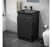 Nes Home 485mm Left Hand Black Vanity Unit with Black Resin Basin