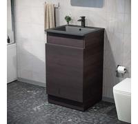 Nes Home 485mm Left Hand Dark Oak Vanity Unit with Black Resin Basin