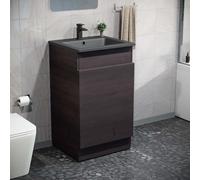 Nes Home 485mm Right Hand Dark Oak Vanity Unit With Black Resin Basin
