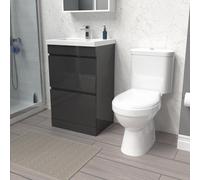 Nes Home 500mm 2 Drawers Anthracite Basin Vanity Unit & Close Coupled Toilet
