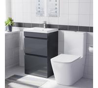 Nes Home 500mm 2 Drawers Anthracite Basin Vanity Unit & Close Coupled Toilet Set