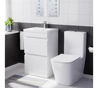 Nes Home 500mm 2 Drawers White Basin Vanity Unit & Close Coupled Toilet