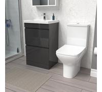 Nes Home 500mm Anthracite 2 Drawers Basin Vanity & Close Coupled Toilet Set