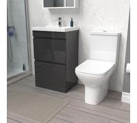 Nes Home 500mm Anthracite 2 Drawers Basin Vanity & Close Coupled Toilet Set