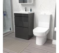 Nes Home 500mm Anthracite 2 Drawers Basin Vanity & Rimless Close Couple Toilet