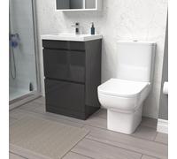 Nes Home 500mm Anthracite 2 Drawers Basin Vanity Unit & Close Coupled Toilet