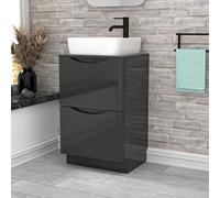 Nes Home 500mm Anthracite Drawers Vanity, Worktop & Square Rounded Corner Basin