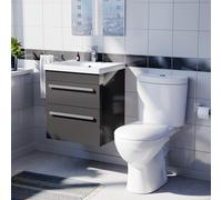 Nes Home 500mm Anthracite Wall Hung 2 Drawers Vanity Unit & Close Coupled Toilet