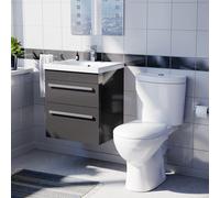 Nes Home 500mm Anthracite Wall Hung 2 Drawers Vanity Unit & Close Coupled Toilet