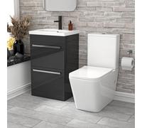 Nes Home 500mm Dark Grey 2 Drawers Vanity Rimless Square Close Coupled Toilet